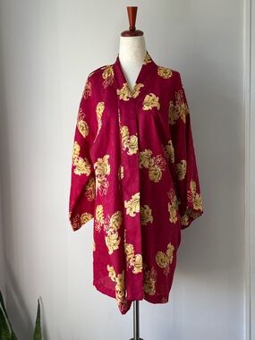 Victoria's Secret Vintage 70s Merlot Floral Satin Robe Gold Bloom Print Small